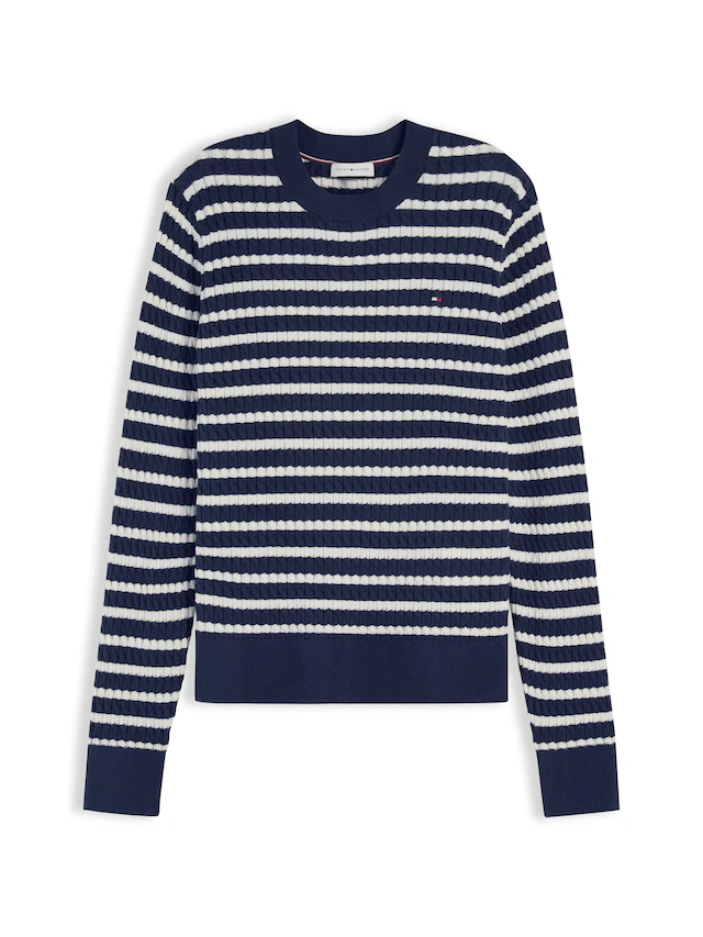 Tommy Hilfiger Rundhalspullover »CO CABLE C-NK LS SWEATER« Baumwolle, mit Zopfmuster, Regular Fit
