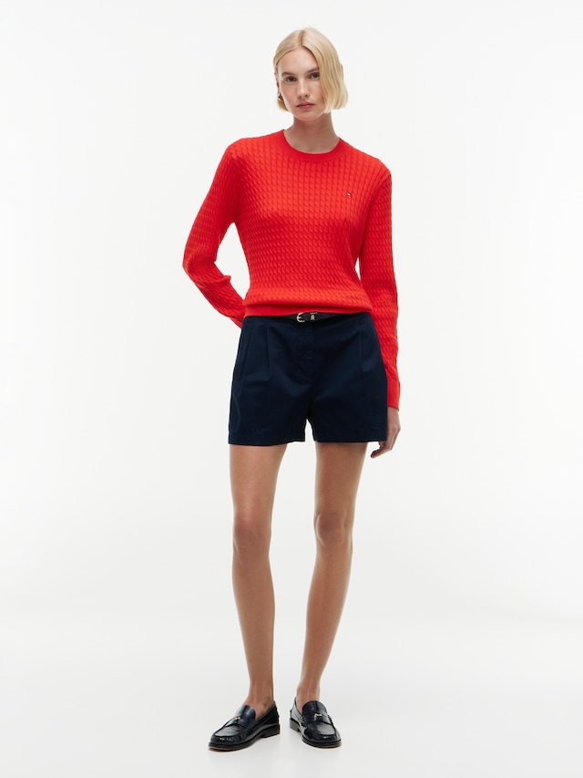 Tommy Hilfiger Rundhalspullover »CO CABLE C-NK LS SWEATER« Baumwolle, mit Zopfmuster, Regular Fit