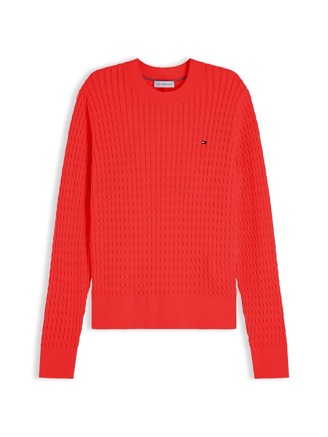 Tommy Hilfiger Rundhalspullover »CO CABLE C-NK LS SWEATER« Baumwolle, mit Zopfmuster, Regular Fit
