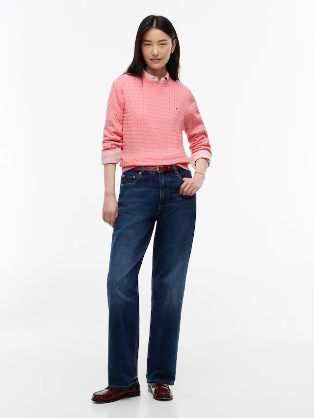 Tommy Hilfiger Rundhalspullover »CO CABLE C-NK LS SWEATER« Baumwolle, mit Zopfmuster, Regular Fit