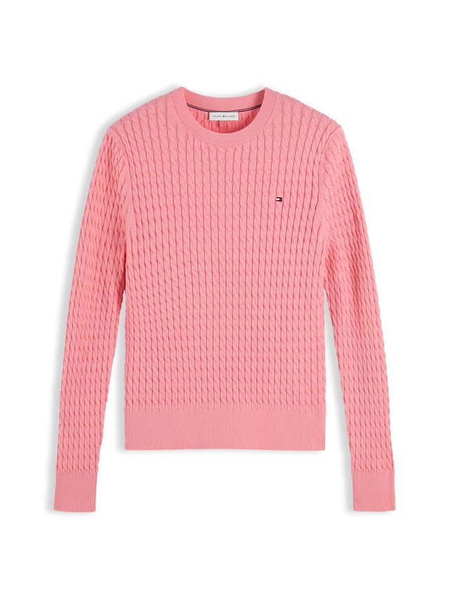 Tommy Hilfiger Rundhalspullover »CO CABLE C-NK LS SWEATER« Baumwolle, mit Zopfmuster, Regular Fit