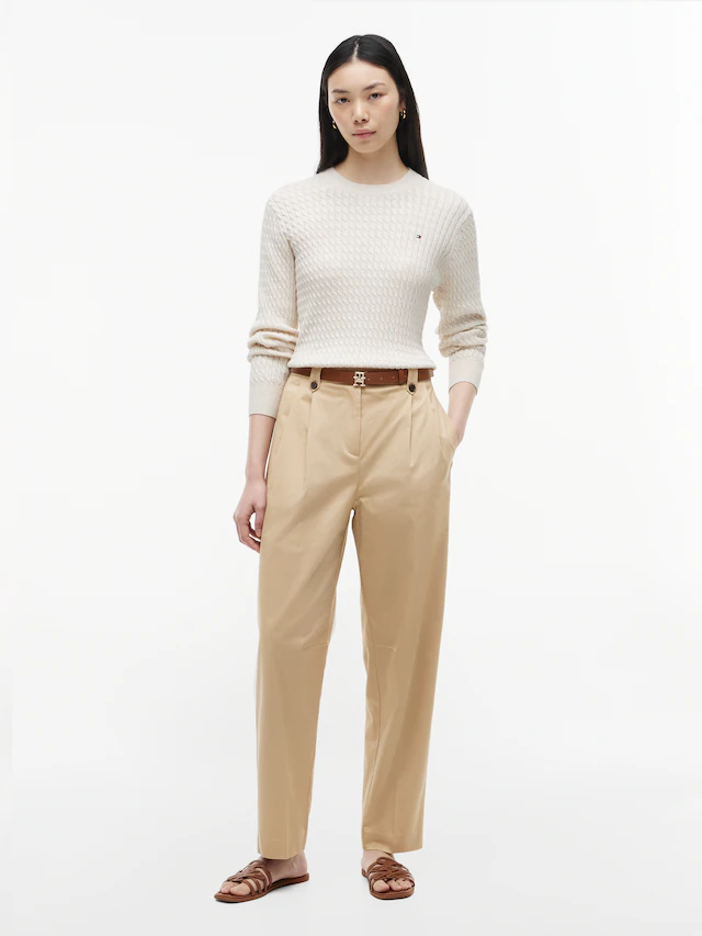 Tommy Hilfiger Rundhalspullover »CO CABLE C-NK LS SWEATER« Baumwolle, mit Zopfmuster, Regular Fit