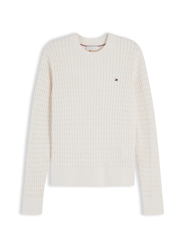 Tommy Hilfiger Rundhalspullover »CO CABLE C-NK LS SWEATER« Baumwolle, mit Zopfmuster, Regular Fit