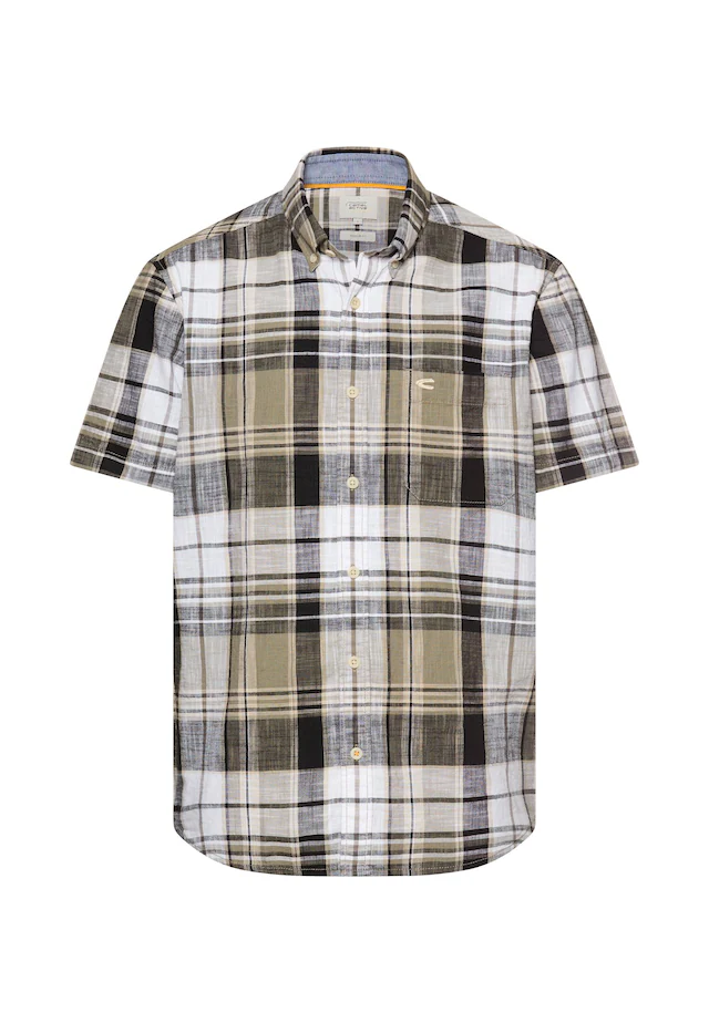 camel active Kurzarmhemd Kurzarm, kariertes Design, normale Passform, mit Button-down-Kragen