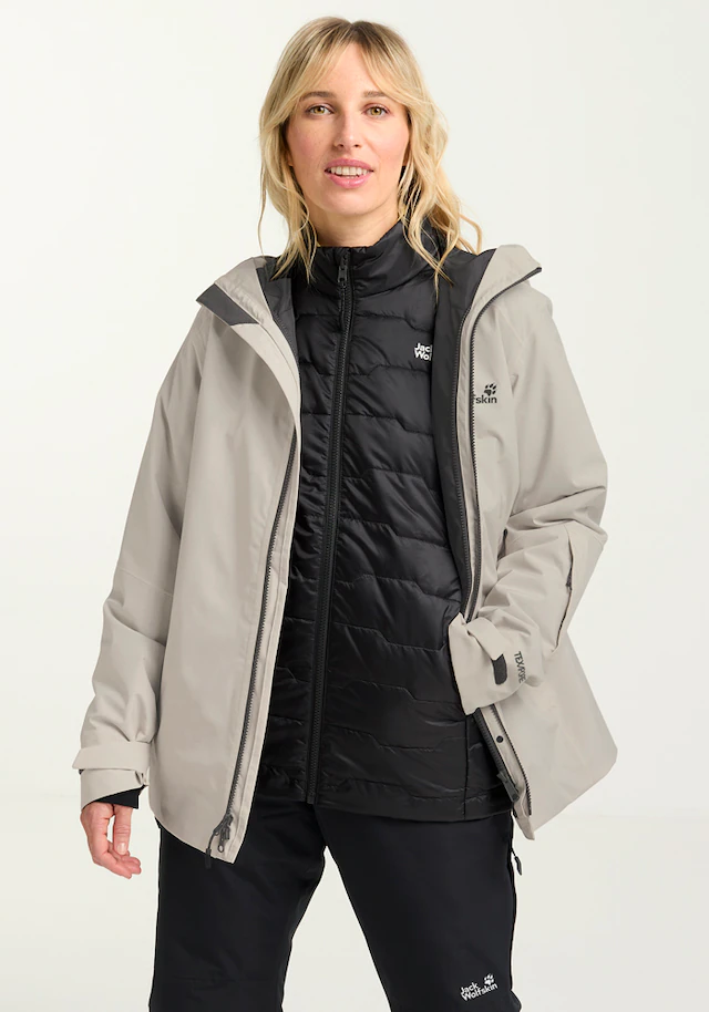 Jack Wolfskin Skijacke »FLOWLINE 3IN1 JKT W« mit Kapuze mit abnehmbarer Innenjacke, atmungsaktiv, wasserdicht, winddicht
