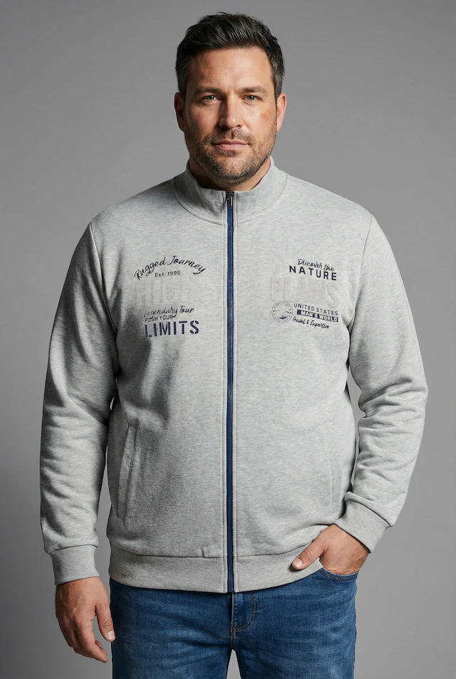 Man's World Plus Sweatjacke aus angerauter Sweatware, Regular Fit, Langarm-Design