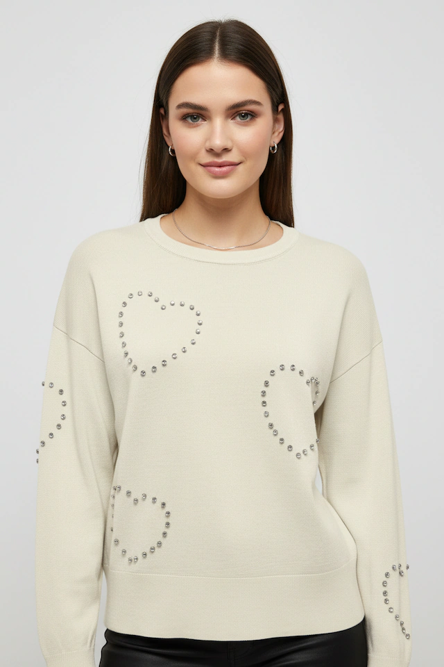 ONLY Rundhalspullover »ONLBEE LS HEART BLING O-NECK CC KNT« mit Glitzersteinen