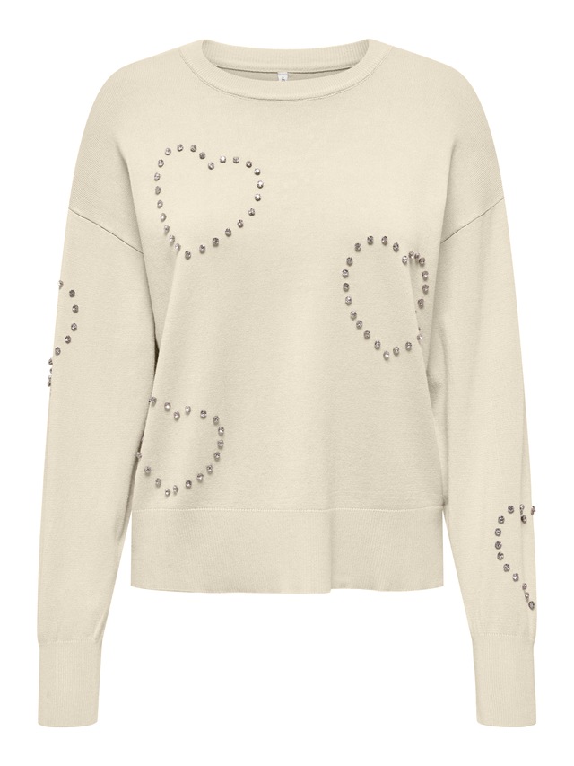ONLY Rundhalspullover »ONLBEE LS HEART BLING O-NECK CC KNT« mit Glitzersteinen