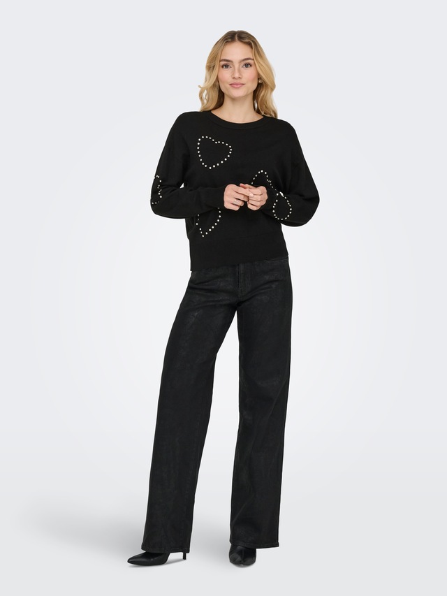 ONLY Rundhalspullover »ONLBEE LS HEART BLING O-NECK CC KNT« mit Glitzersteinen