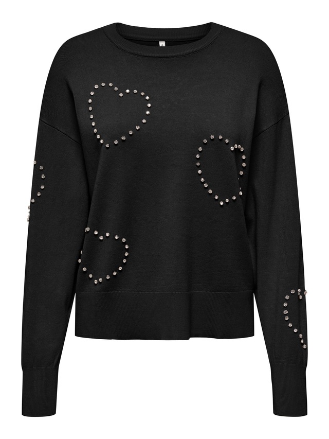 ONLY Rundhalspullover »ONLBEE LS HEART BLING O-NECK CC KNT« mit Glitzersteinen