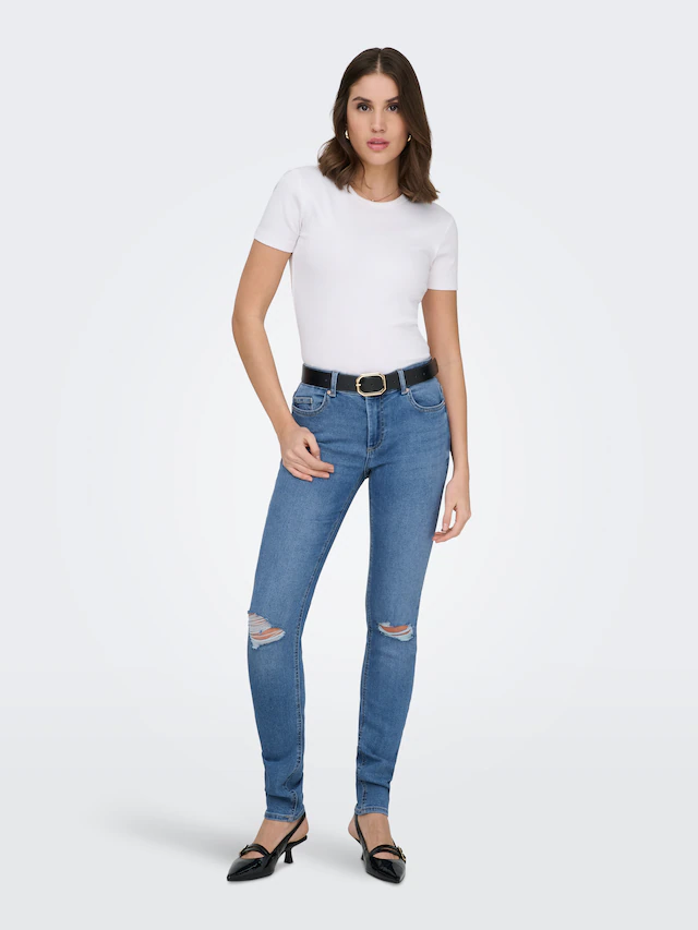 ONLY Skinny-fit-Jeans »ONLSUMI MID WAIST KNEE DES SK DNM BOX« Destroyed Effekte
