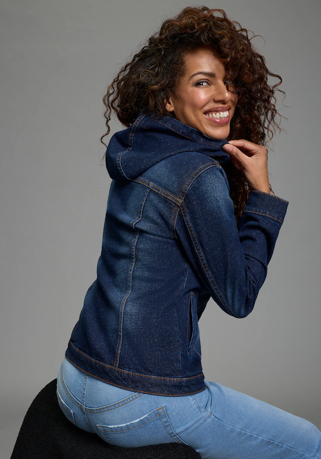 Arizona Jeansjacke mit Kapuze mit Kapuze, Regular Fit, mit Knopfleiste, mit Knopf-Applikationen