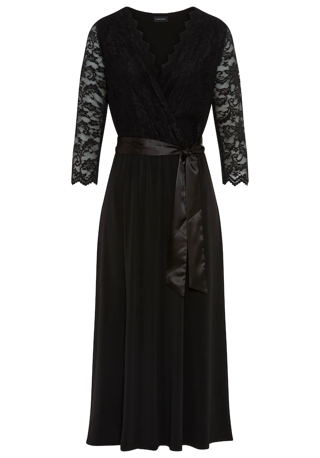 Laura Scott Abendkleid aus Jersey und Spitze, mit V-Ausschnitt in Wickeloptik
