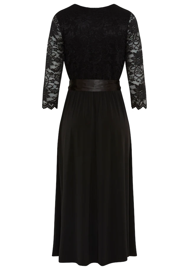 Laura Scott Abendkleid aus Jersey und Spitze, mit V-Ausschnitt in Wickeloptik