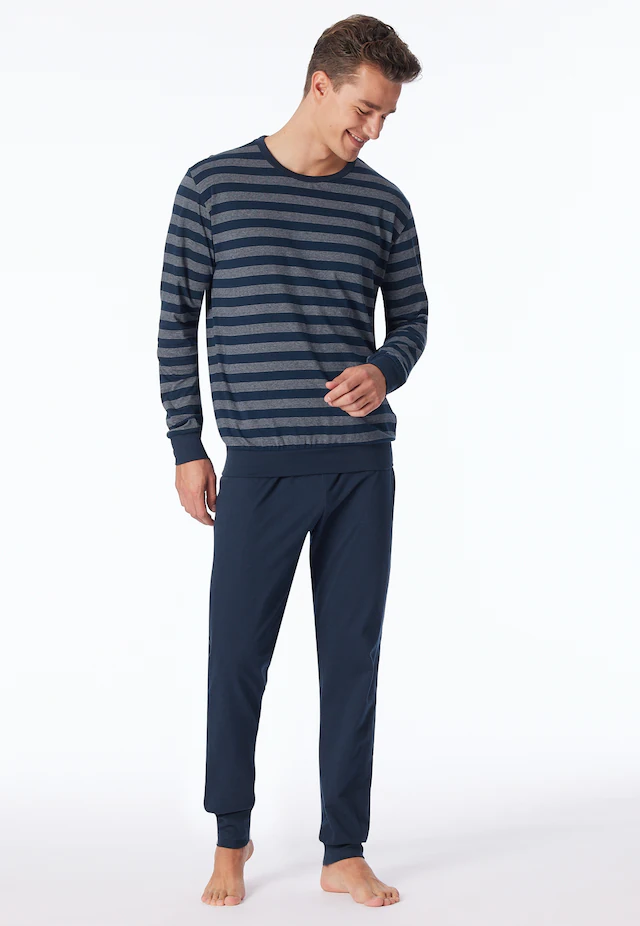 uncover by SCHIESSER Schlafanzug 2 tlg. Rundhalsausschnitt, Langarm, Single Jersey, feine Blockstreifen