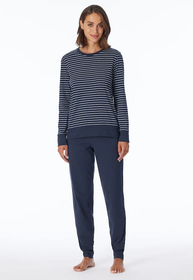 uncover by SCHIESSER Schlafanzug »Uncover Nightwear« 2 tlg. Rundhalsausschnitt, Pure Cotton, Streifen, Single Jersey, Langarm