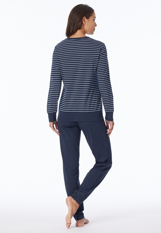 uncover by SCHIESSER Schlafanzug »Uncover Nightwear« 2 tlg. Rundhalsausschnitt, Pure Cotton, Streifen, Single Jersey, Langarm