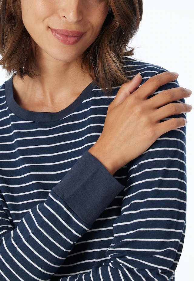uncover by SCHIESSER Schlafanzug »Uncover Nightwear« 2 tlg. Rundhalsausschnitt, Pure Cotton, Streifen, Single Jersey, Langarm