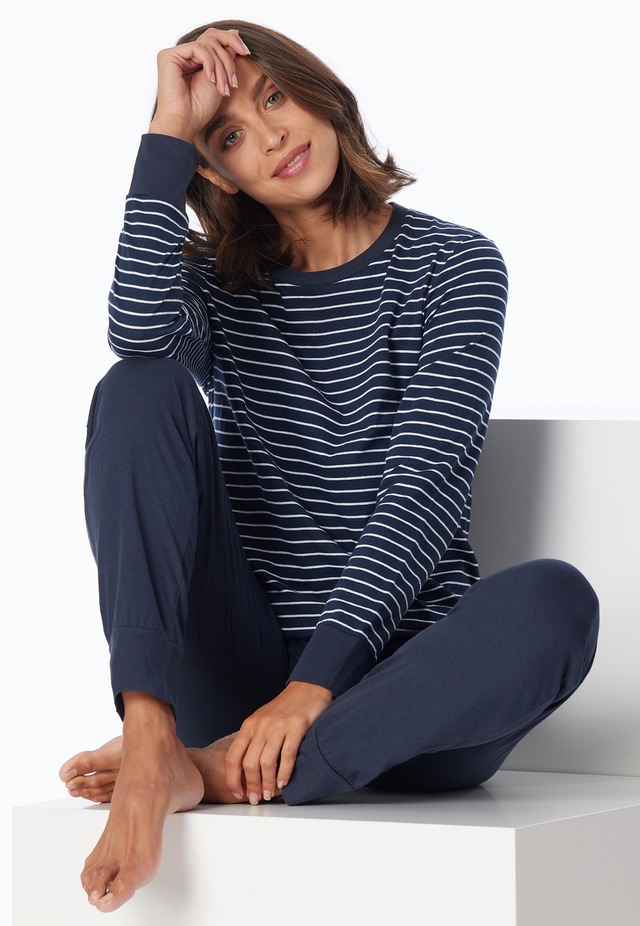 uncover by SCHIESSER Schlafanzug »Uncover Nightwear« 2 tlg. Rundhalsausschnitt, Pure Cotton, Streifen, Single Jersey, Langarm