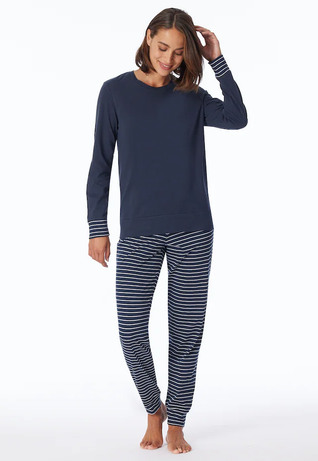 uncover by SCHIESSER Schlafanzug »Uncover Nightwear« 2 tlg. Rundhalsausschnitt, Pure Cotton, Streifen, Single Jersey, Langarm