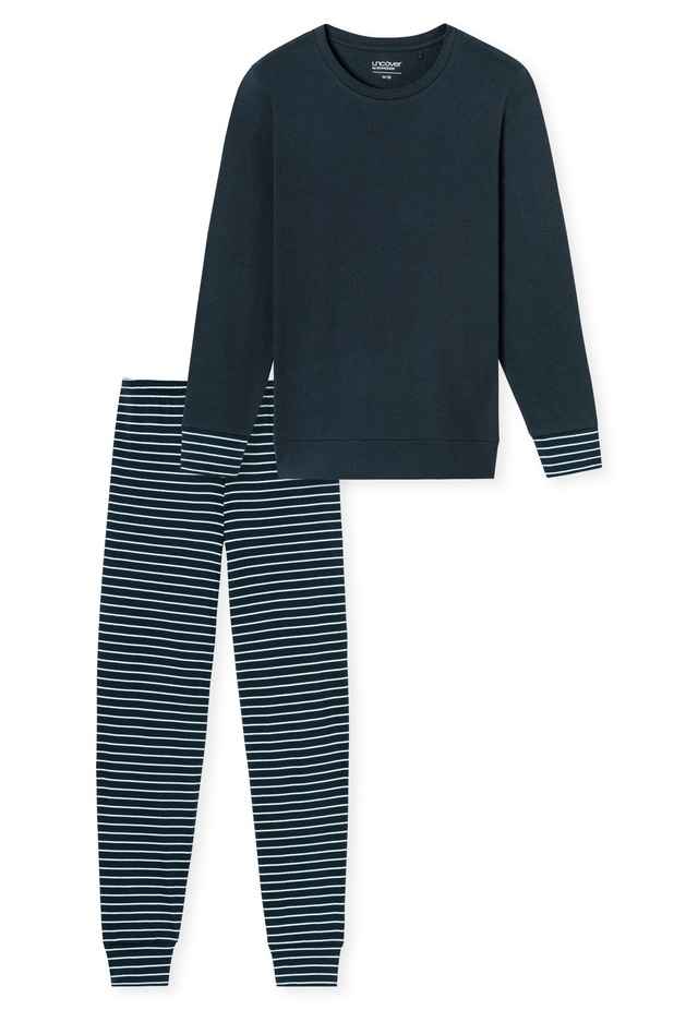 uncover by SCHIESSER Schlafanzug »Uncover Nightwear« 2 tlg. Rundhalsausschnitt, Pure Cotton, Streifen, Single Jersey, Langarm