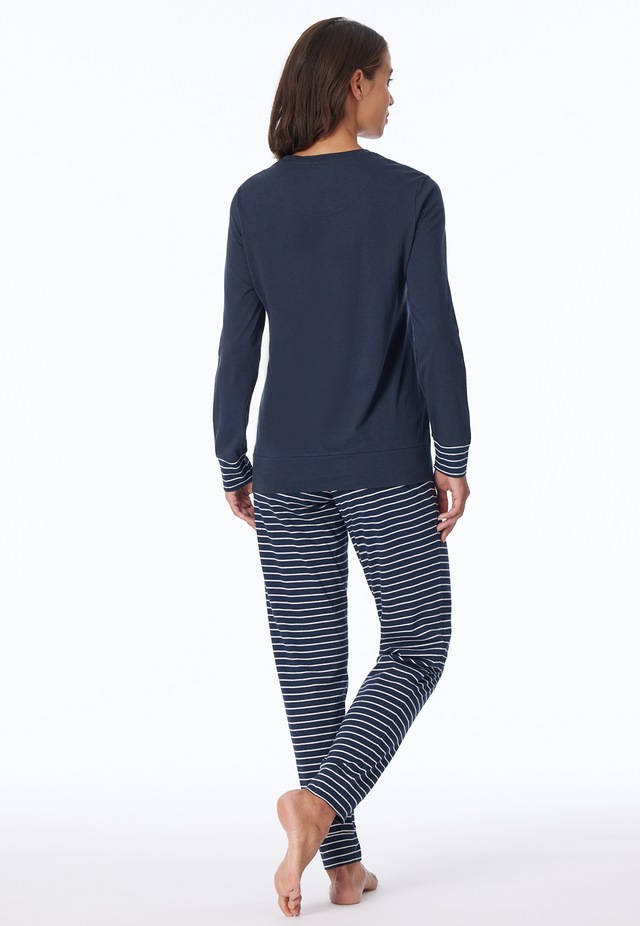 uncover by SCHIESSER Schlafanzug »Uncover Nightwear« 2 tlg. Rundhalsausschnitt, Pure Cotton, Streifen, Single Jersey, Langarm