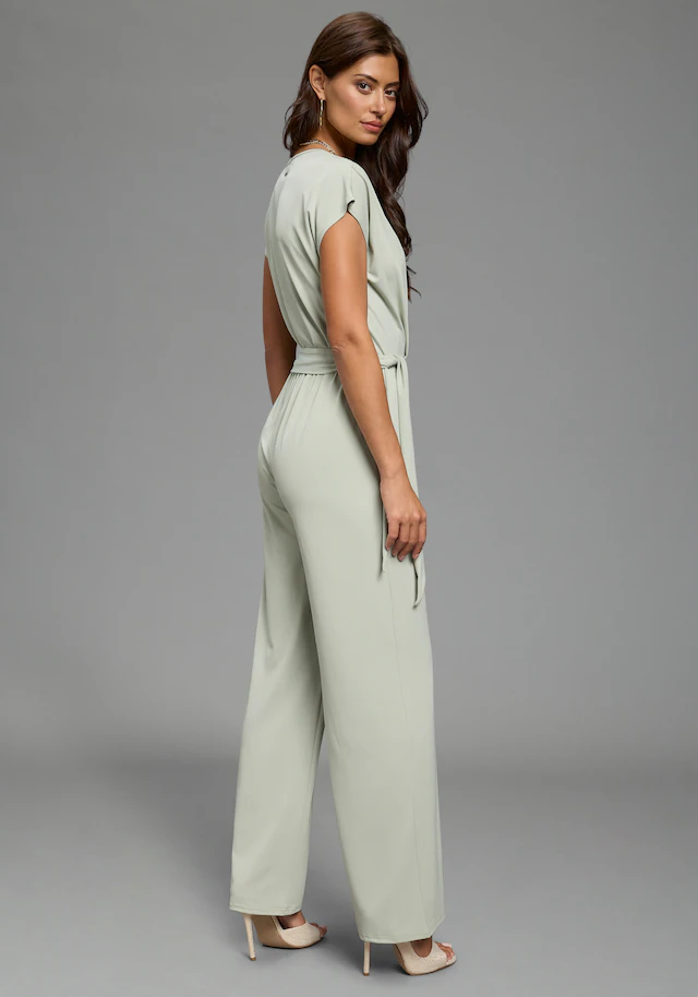 Laura Scott Jumpsuit mit Wickeloptik und Gürtel, aus elastischem Jersey-Material