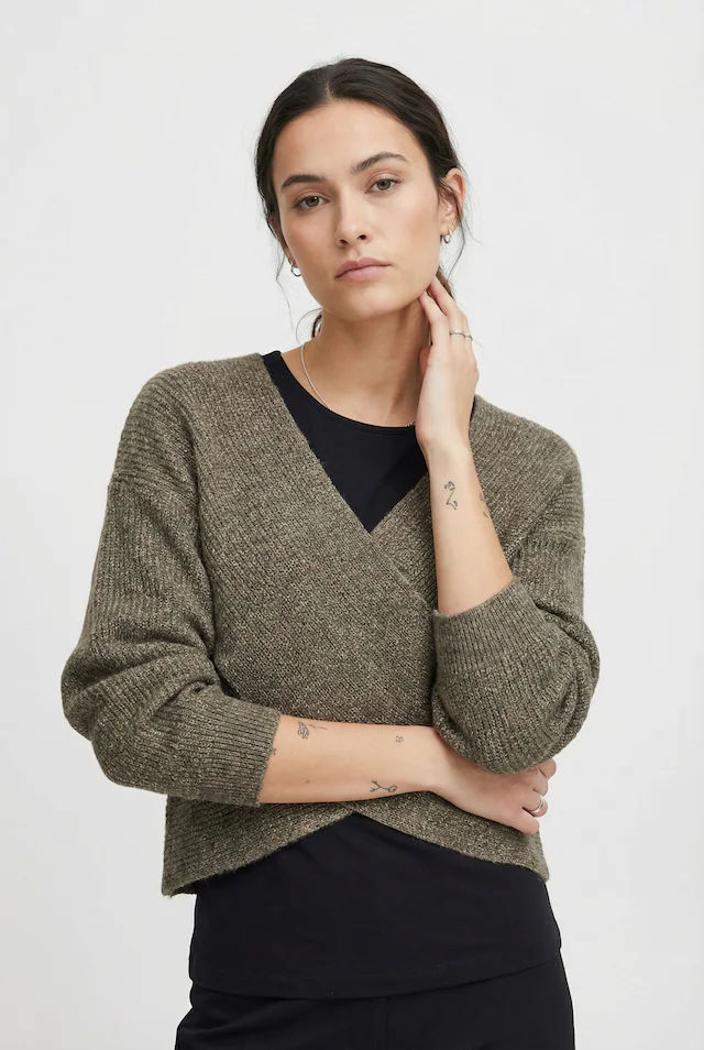 pieces Wickelpullover »PCSILLY LS REV WRAP KNIT NOOS BC« im Wickeldesign