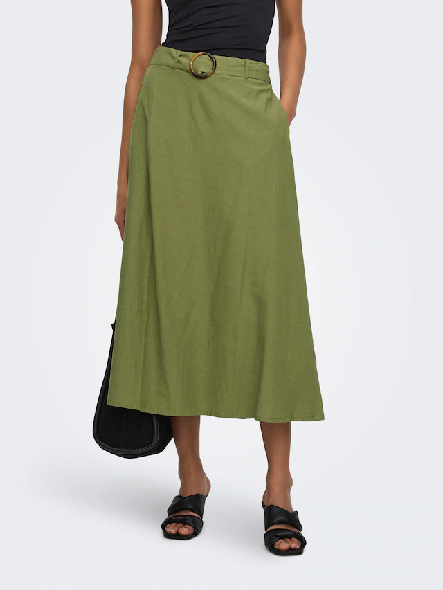 JDY Maxirock »JDYMILAN LINEN HW BELTED SKIRT WVN DIA« Sommerrock mit Leinen