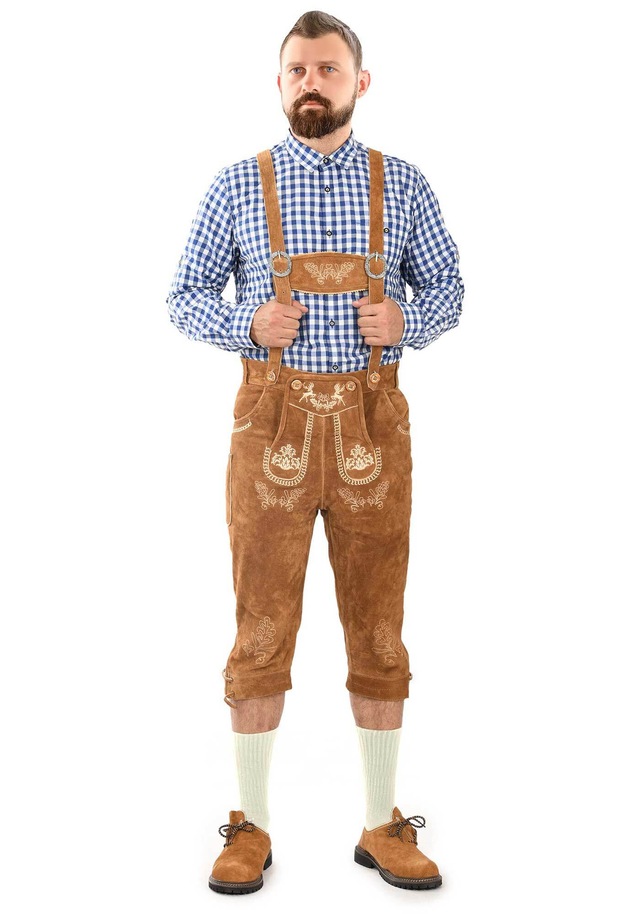 Alessandro Salvarini Trachtenlederhose »ASGustl« Lederhose in Trachtenstil mit Stickerei und Trägern aus Echtleder