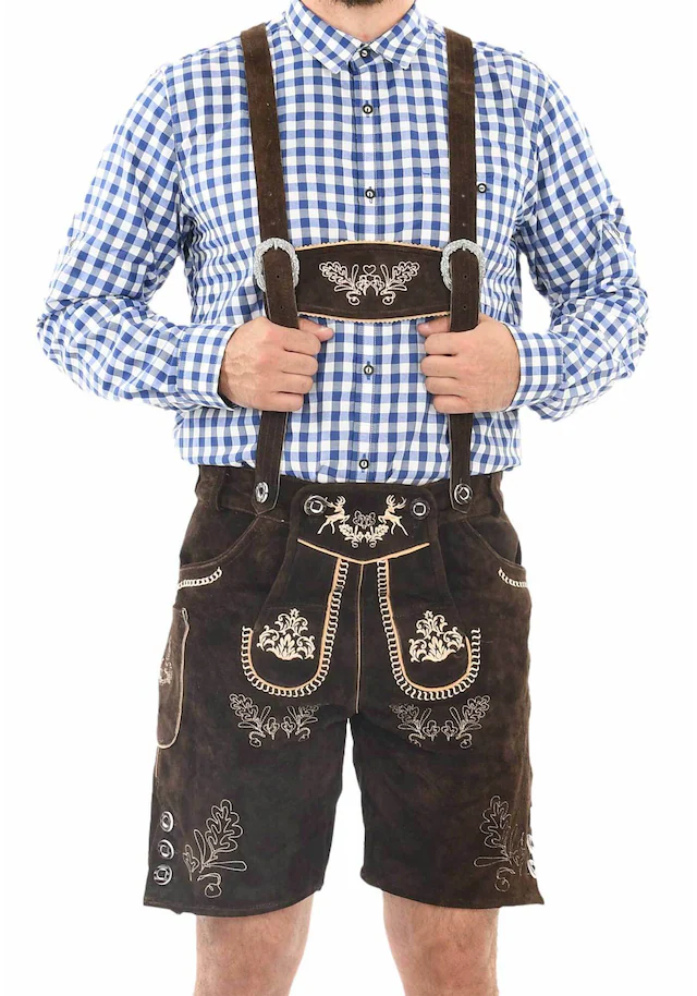 Alessandro Salvarini Trachtenlederhose »ASFerdl« Lederhose in Trachtenstil in kurzer Schnittform aus Echtleder