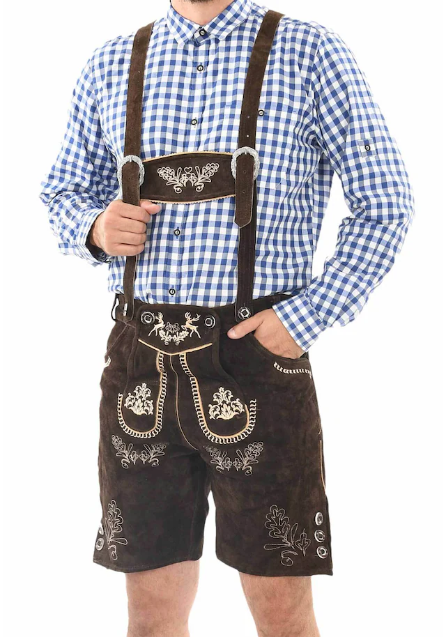 Alessandro Salvarini Trachtenlederhose »ASFerdl« Lederhose in Trachtenstil in kurzer Schnittform aus Echtleder