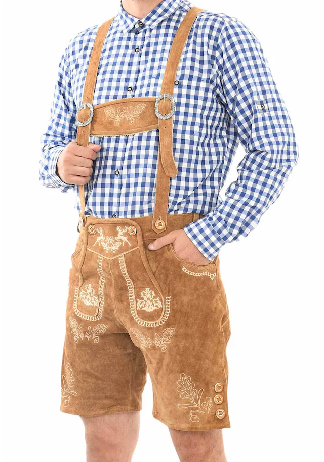 Alessandro Salvarini Trachtenlederhose »ASFerdl« Lederhose in Trachtenstil in kurzer Schnittform aus Echtleder