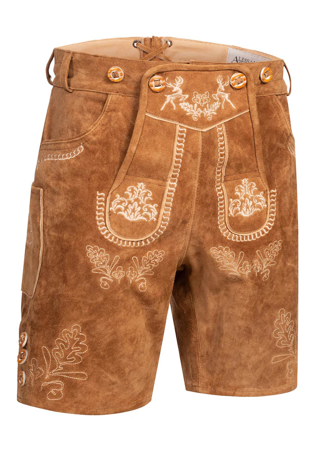 Alessandro Salvarini Trachtenlederhose »ASFerdl« Lederhose in Trachtenstil in kurzer Schnittform aus Echtleder