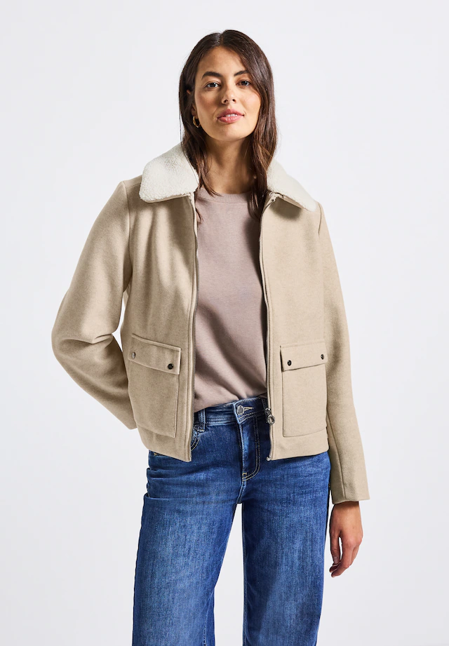 STREET ONE Outdoorjacke ohne Kapuze in Woll-Optik