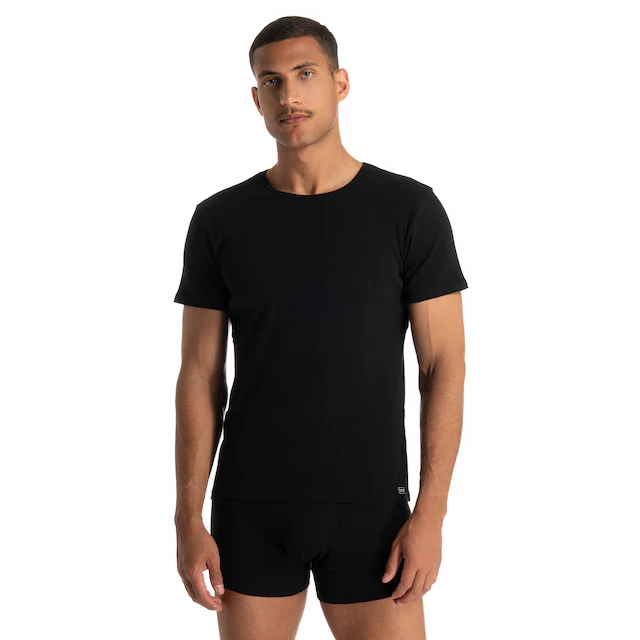 Bruno Banani Rundhalsshirt »FINE RIB« Feinripp, Kurzarm, Rundhalsausschnitt, Cotton-Mix