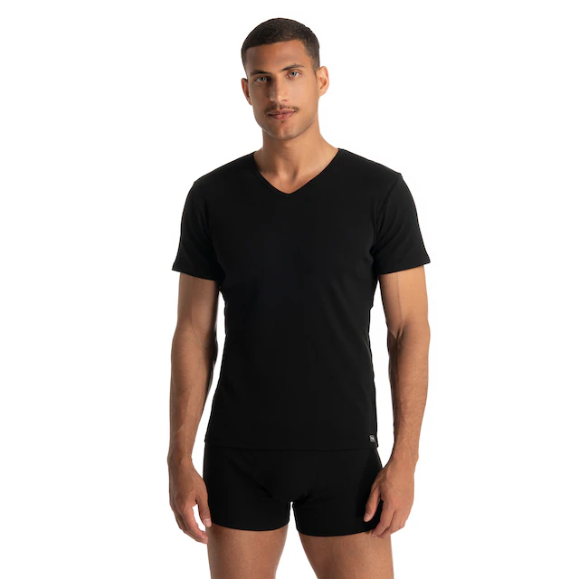 Bruno Banani V-Shirt »FINE RIB« Feinripp, Kurzarm, V-Neck, Cotton-Mix