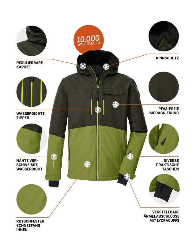 Killtec Skijacke »KSW 53 MN SKI JCKT« Skijacke: wasserdicht, atmungsaktiv, Colourblock, viele Taschen