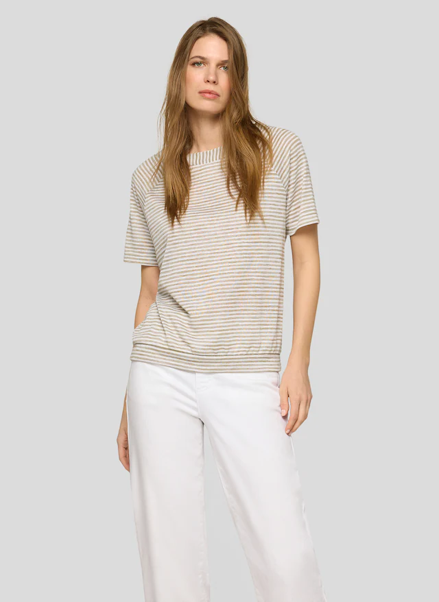 Rabe Kurzarmshirt im Streifen-Look und mit Rundhals