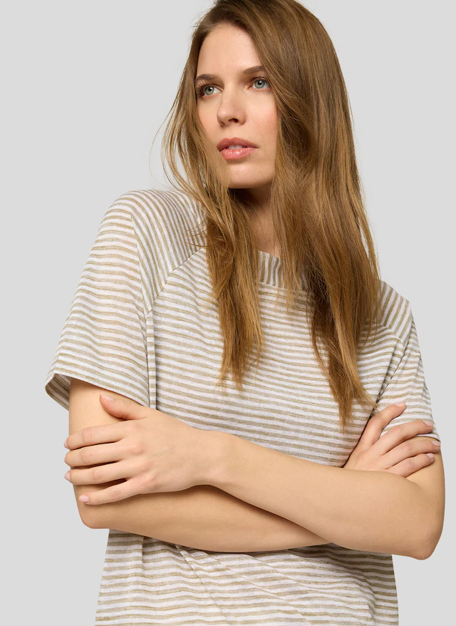 Rabe Kurzarmshirt im Streifen-Look und mit Rundhals