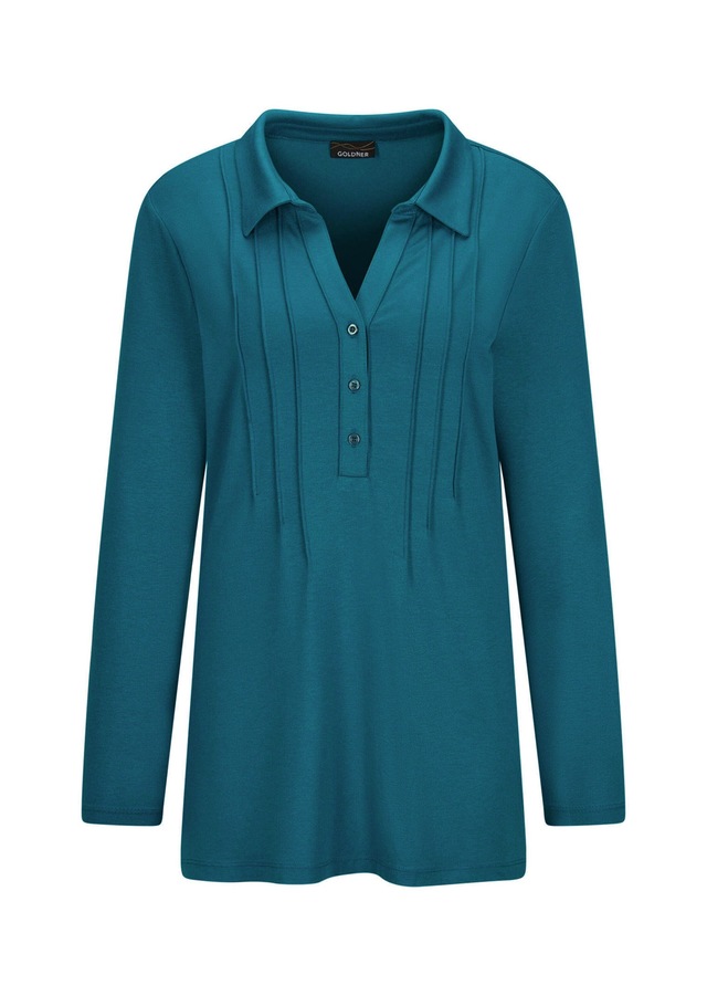 GOLDNER Langarmshirt »Kurzgröße Halbarm Blusenshirt mit Hemdkragen« Biesen