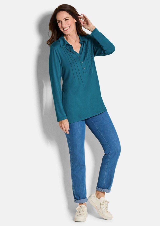 GOLDNER Langarmshirt »Kurzgröße Halbarm Blusenshirt mit Hemdkragen« Biesen