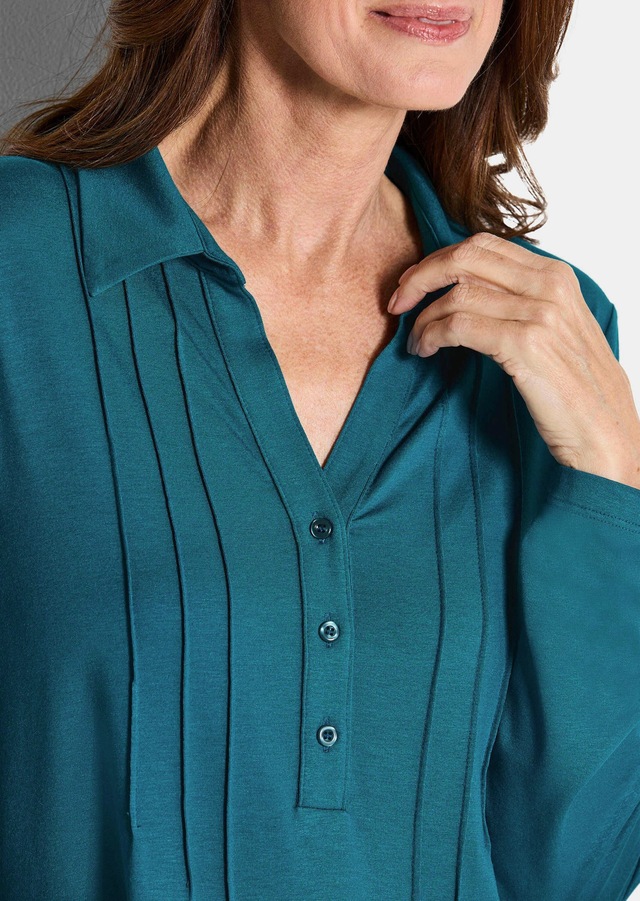 GOLDNER Langarmshirt »Kurzgröße Halbarm Blusenshirt mit Hemdkragen« Biesen