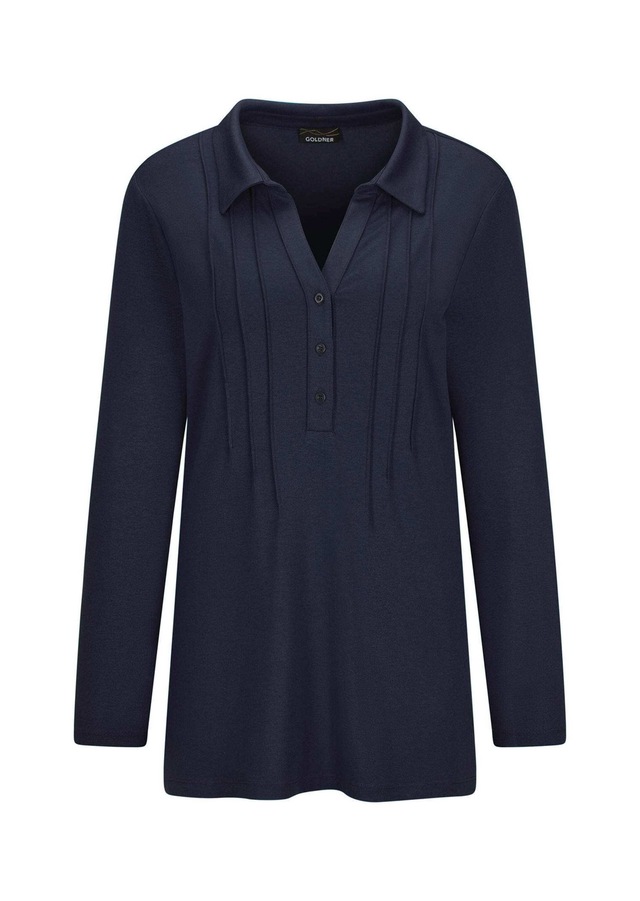 GOLDNER Langarmshirt »Kurzgröße Halbarm Blusenshirt mit Hemdkragen« Biesen