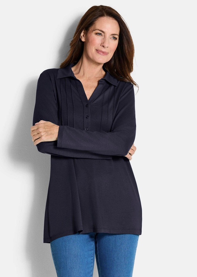 GOLDNER Langarmshirt »Kurzgröße Halbarm Blusenshirt mit Hemdkragen« Biesen