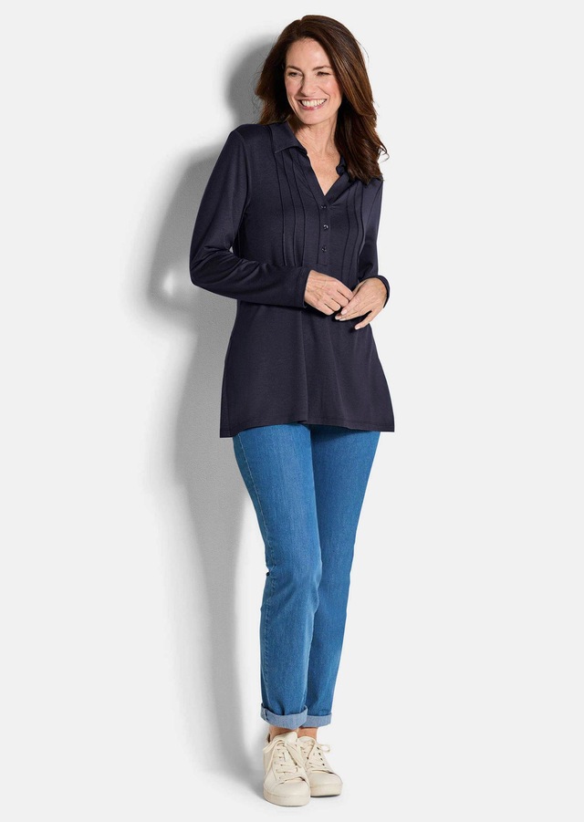 GOLDNER Langarmshirt »Kurzgröße Halbarm Blusenshirt mit Hemdkragen« Biesen