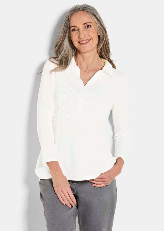 GOLDNER Langarmshirt »Kurzgröße Halbarm Blusenshirt mit Hemdkragen« Biesen