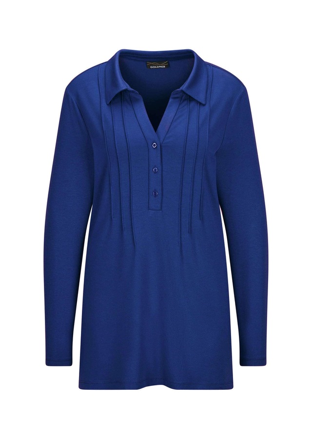 GOLDNER Langarmshirt »Kurzgröße Halbarm Blusenshirt mit Hemdkragen« Biesen