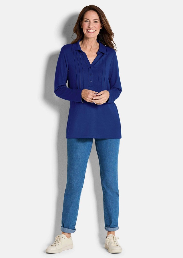 GOLDNER Langarmshirt »Kurzgröße Halbarm Blusenshirt mit Hemdkragen« Biesen