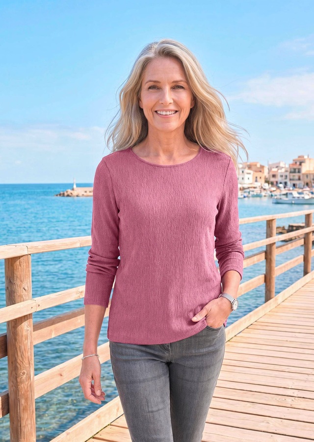 GOLDNER Langarmshirt »Langarm Melange Jersey-Oberteil« U-Boot-Ausschnitt